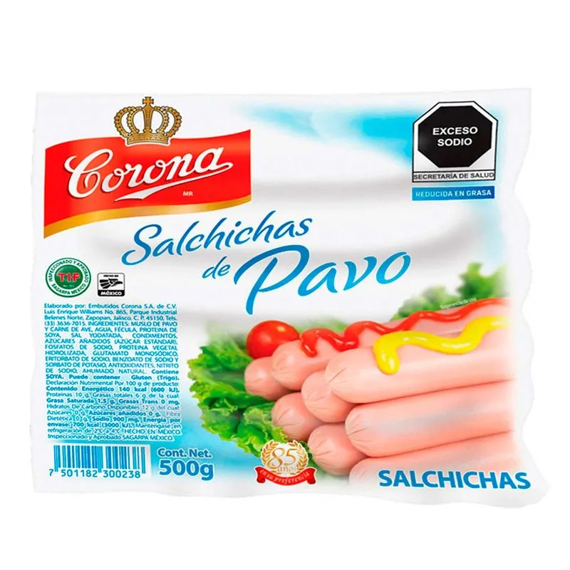 Salchicha de pavo corona de 500 gramos