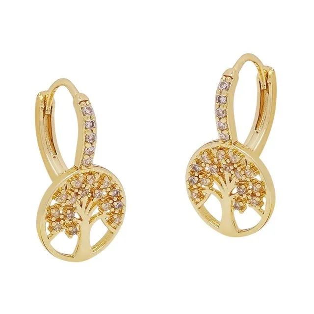 Aretes Árbol de la Vida Zirconia Oro Laminado