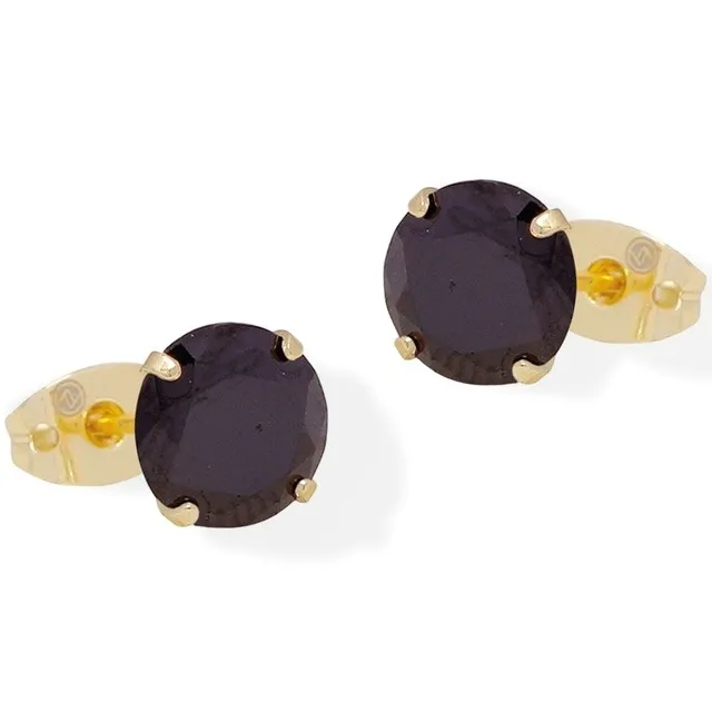 Broquel Circulo Negro 8mm Zirconia Oro Lam.