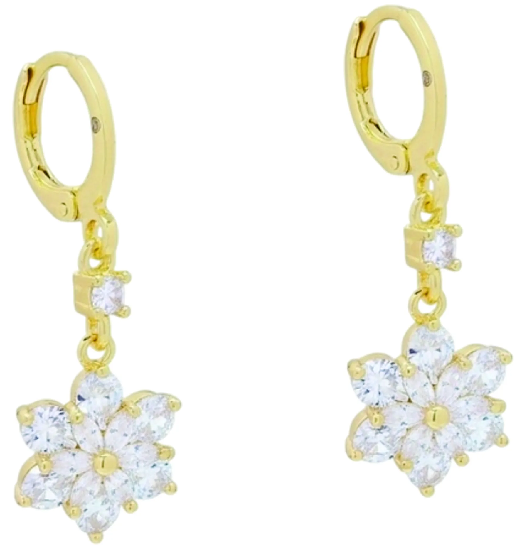 Aretes Cortos Flor de Loto Zirconia Oro Lam.