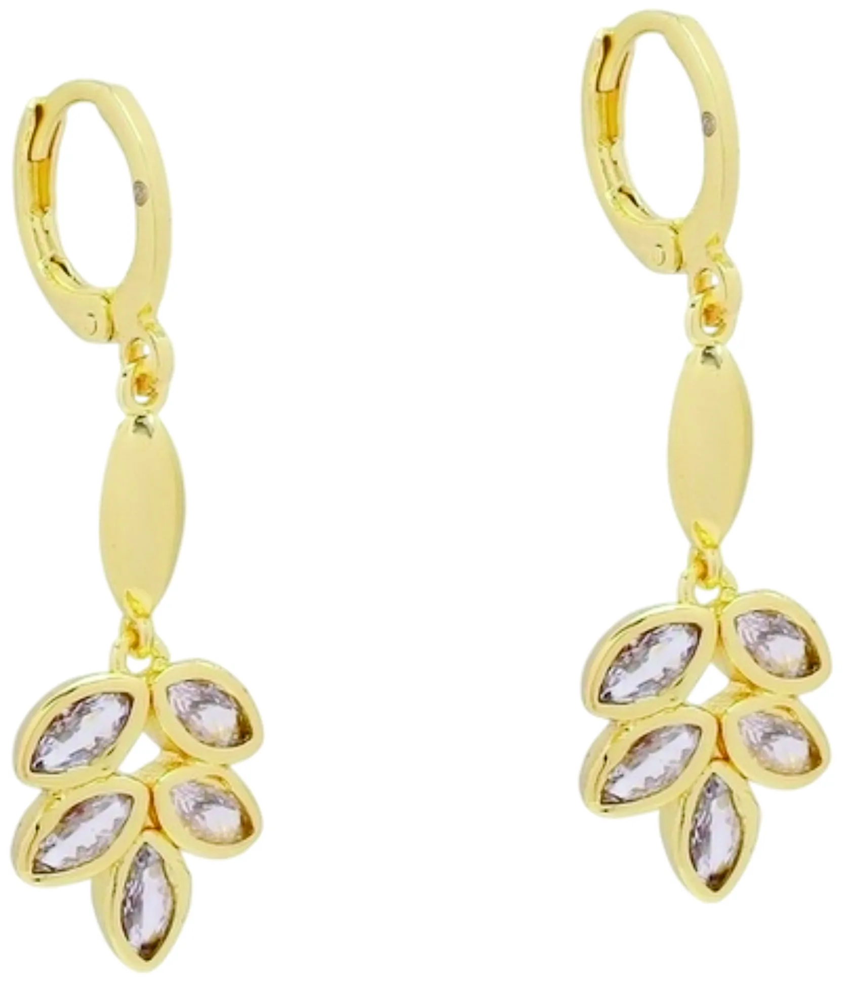 Aretes Largos Hojas Zirconia Oro Lam.